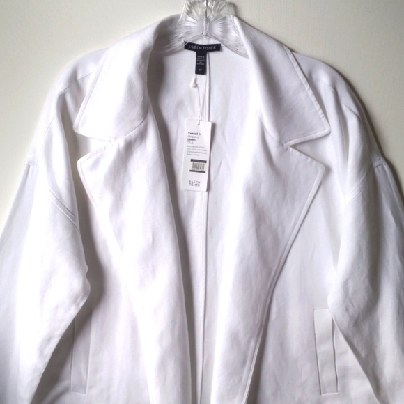 EILEEN FISHER Jacket Organic Slub Tencel Loose Fit White POCKETS Luxury - Picture 2 of 9